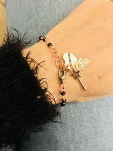 Rosary bracelet with magic wand and hamsa charm. Spinels Bracelet. - Bring Me Milano