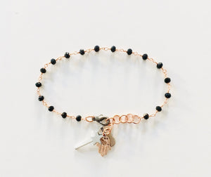 Rosary bracelet with magic wand and hamsa charm. Spinels Bracelet. - Bring Me Milano